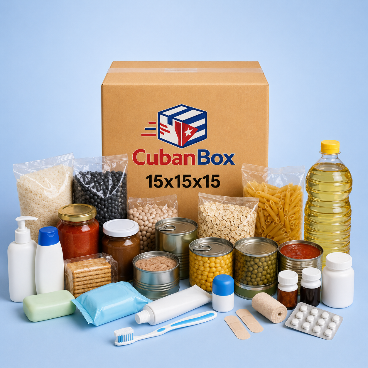 Caja 15×15×15 prearmada con productos incluidos