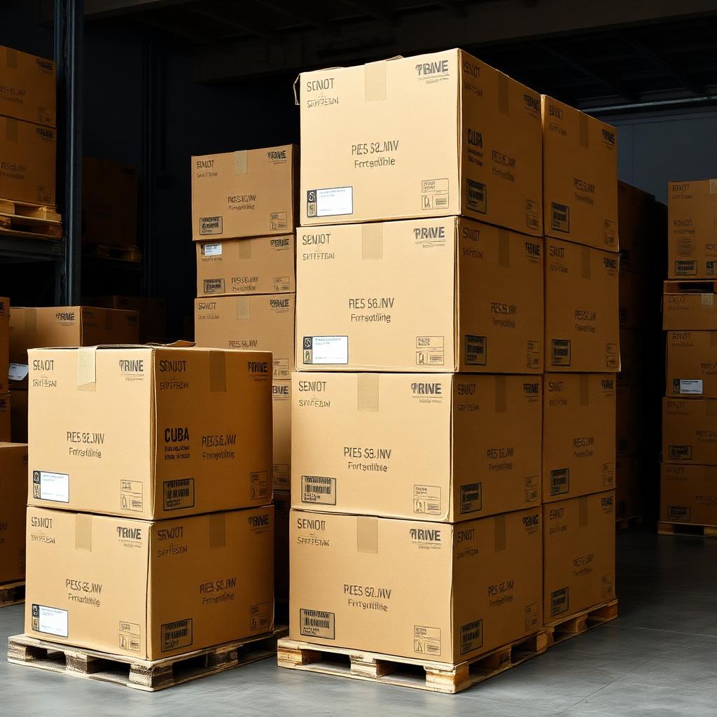Cajas listas en el almacén de Miami