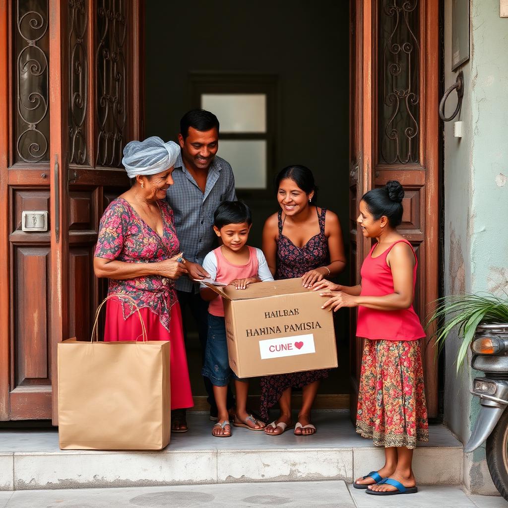 Familia recibiendo la caja en Cuba